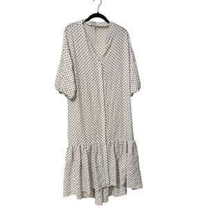 ICHI White Black Polka Dot Ruffle Ixaugustina Midi Dress Size 36 US 4